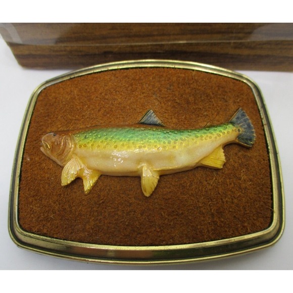 Rain-tree Accessories - 1979 Raintree Rainbow Trout Belt Buckle 24k Gold Overlay !